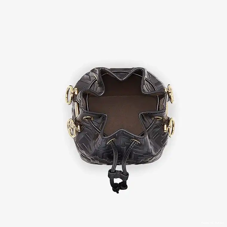 Affordable HOT FF Mini Bag Leather Motif Mon In Black Calf Tresor Bucket Fendi 0611